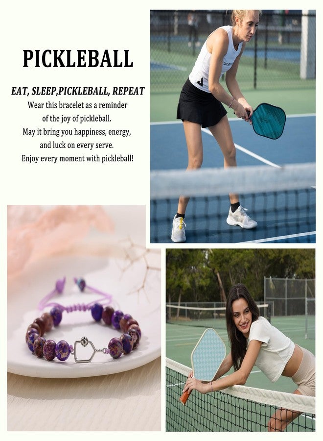 Sistble Pickleball Bracelet Gifts for Pickleball Lovers, Pickleball Bracelets for Women Teen Gifts Natural Stone Pickleball Accessories Birthday Gifts for Pickleball Friends Sport Jewelry - Image 2